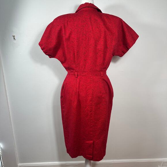 VTG All That Jazz Red Black Abstract Print Button Front Dress Cotton Women 11/12 - Picture 3 of 16